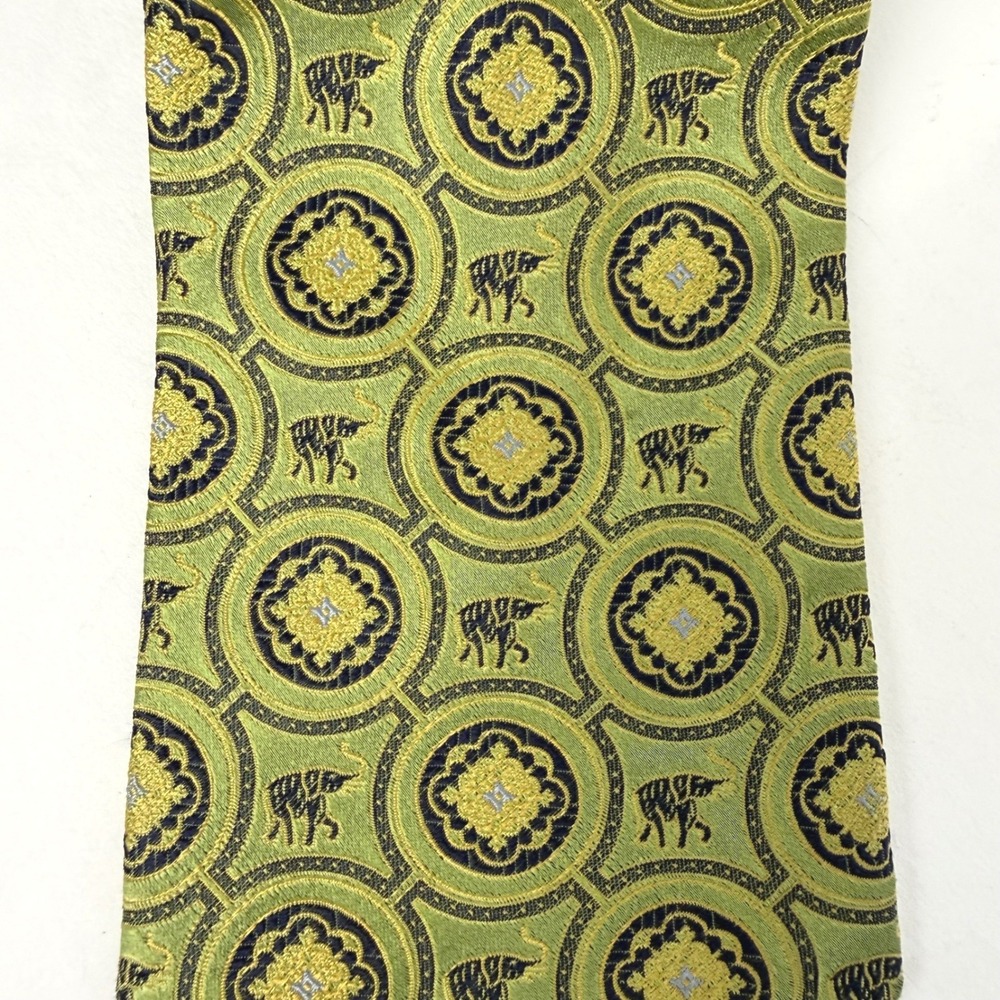Digiovanni Brothers Necktie Mens Elephant Medallion‎ Silk Green Preppy Animal - Picture 2 of 5